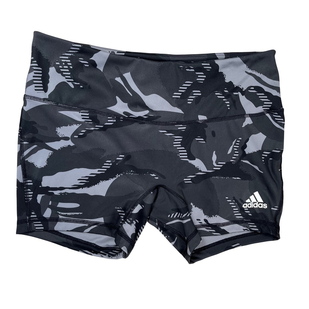 New Adidas 4" Tight Camo Shorts Women Large Grey Black Camouflage Aeroready NWT‎